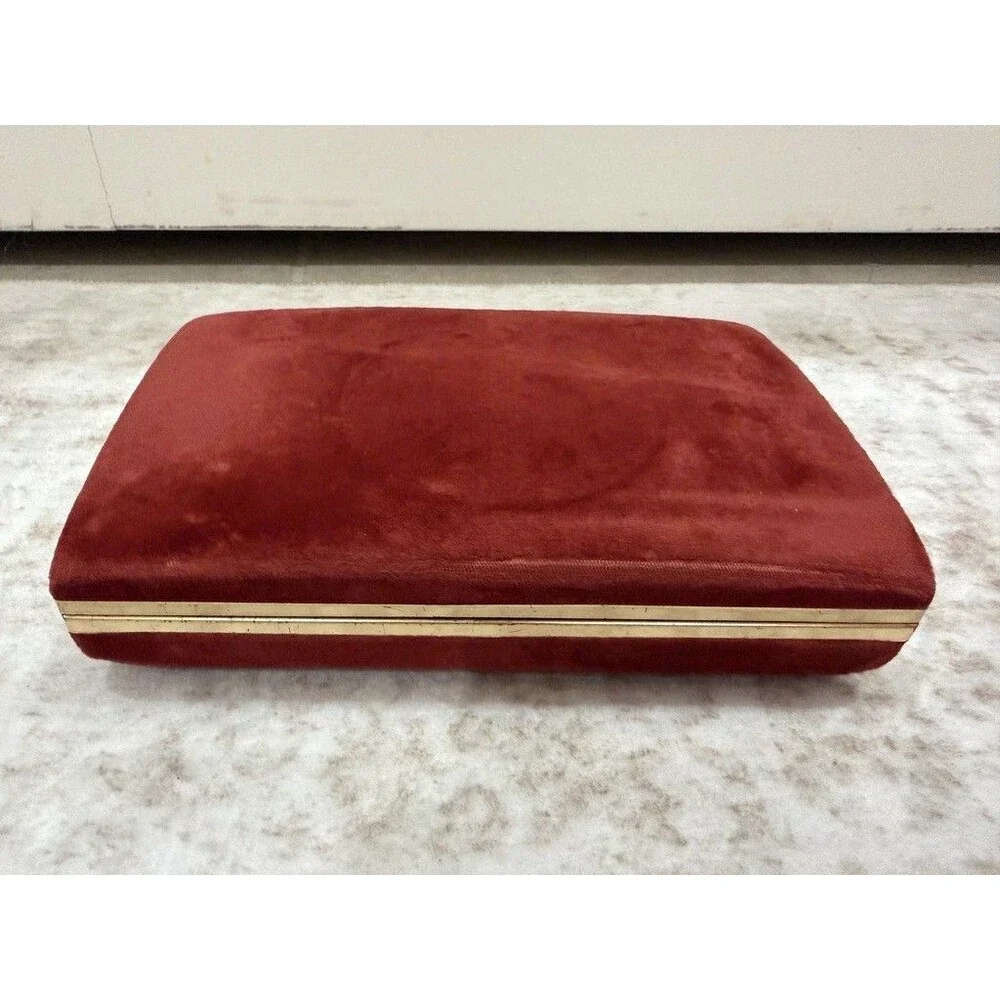 Vintage Mele Travel Jewelry Box Clamshell Velvet Earring Ring Organizer Rust Red